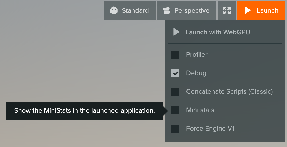MiniStats option in the Editor Launch menu